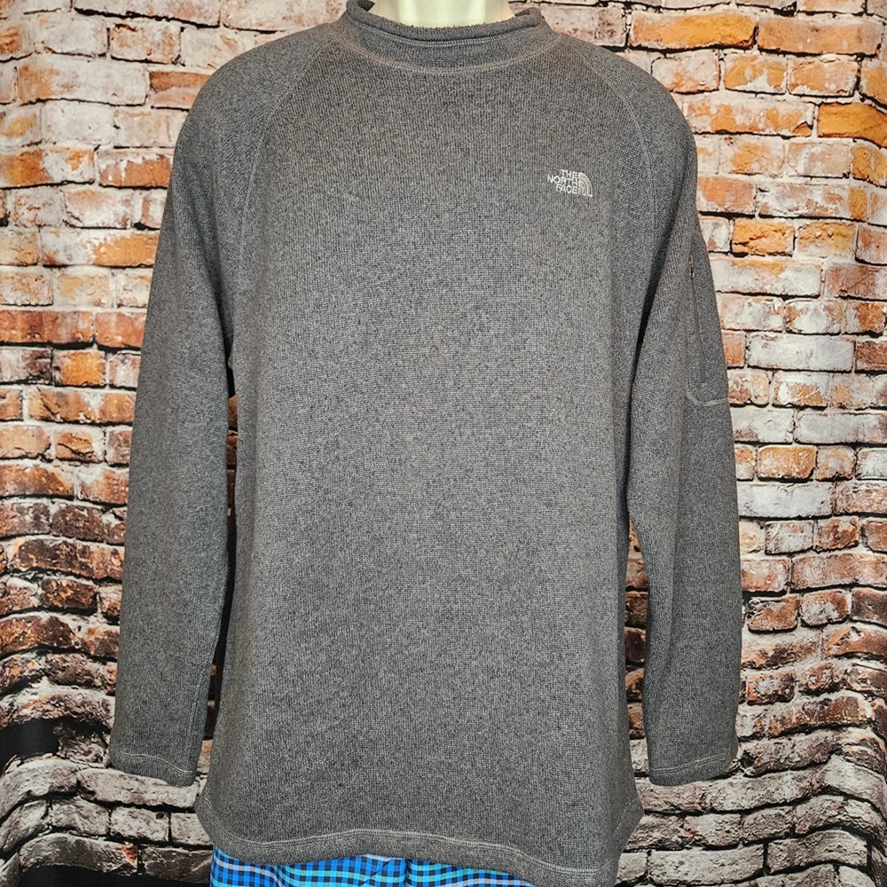 Vtg The North Face Mens Gray Knit Pullover Sweater Lg Pocket Raglan Sleeve Y2K